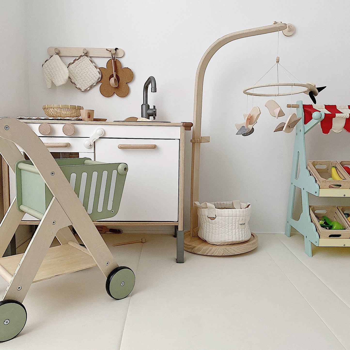 Toddler’s Wooden Shopping Cart – Perfect for Walk & Play