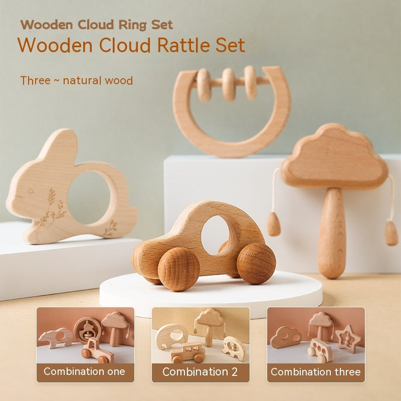 Natural Wood Infant Rattle Set – Durable Toys for Babies